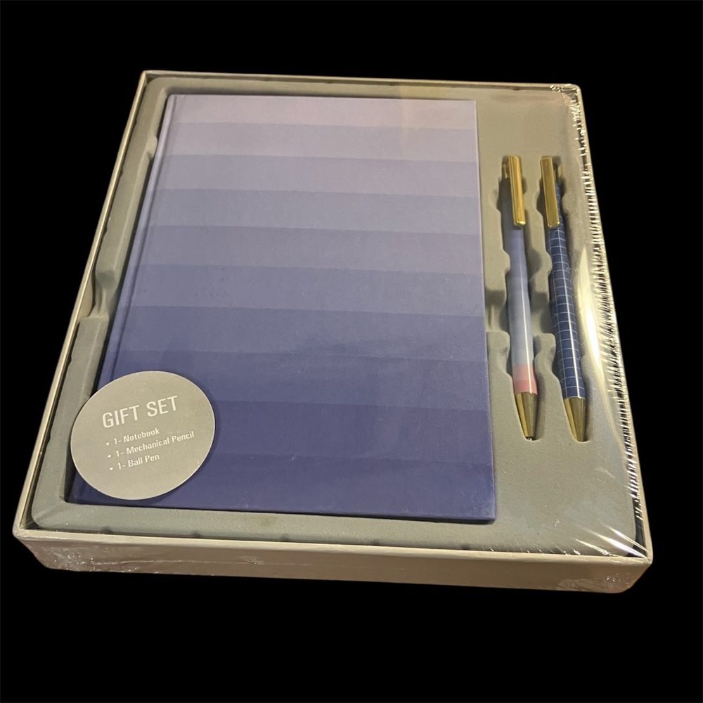 Blue Ombre Hardback Notebook with Ballpoint Pen & Mechanical Pencil Set
